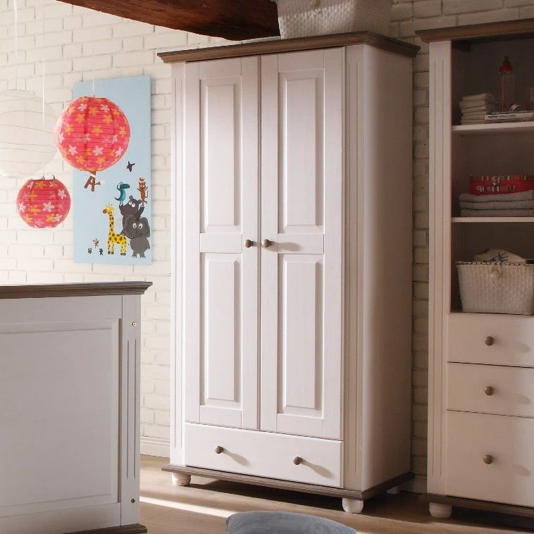 Kledingkast Laurel 96cm Met 2 Deuren & 1 Lade - Wit/bruin