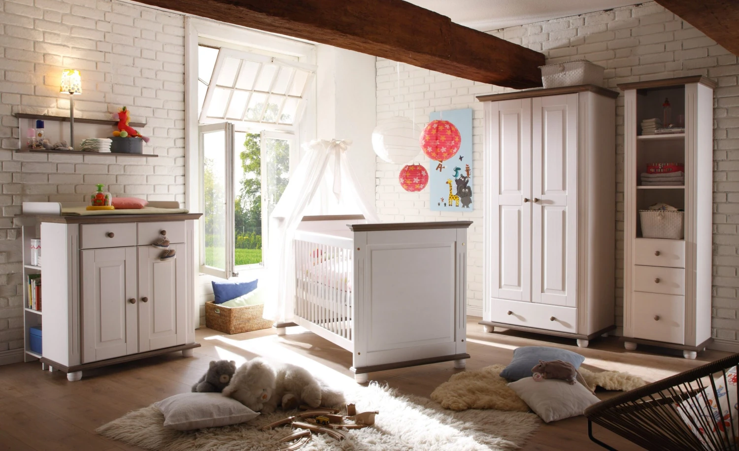 Kledingkast Laurel 96cm Met 2 Deuren & 1 Lade - Wit/bruin - Afbeelding 2