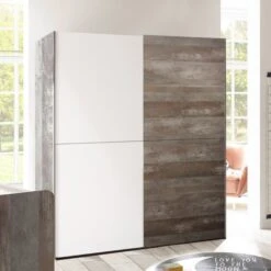 Kledingkast Petrus 170cm Met 2 Schuifdeuren - Wit/drijfhout