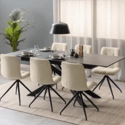 Irwine Rechthoekige Eettafel - Zwart Keramisch Blad, Uitschuifblad, 168/210 Cm