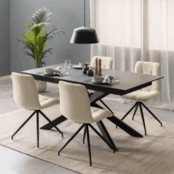 Irwine Rechthoekige Eettafel - Zwart Keramisch Blad, Uitschuifblad, 168/210 Cm -Emob Ontwerp zonder titel 40 6272