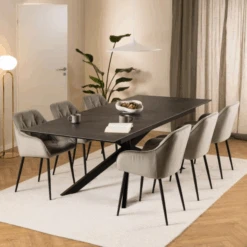 Irwine Rechthoekige Eettafel - Zwart Keramisch Blad, Kruisvoet