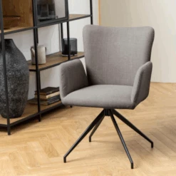 Draaibare Eetkamerstoel Met Armleuning: Laura, Bazel Licht Grijsbruin