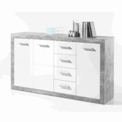 Dressoir Inga 152 Cm Met 3 Deuren & 4 Lades - Beton/wit
