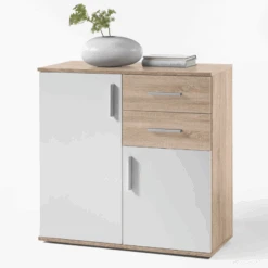 Commode Debby 2 Deuren En 2 Lades - Wit/sonoma Eik