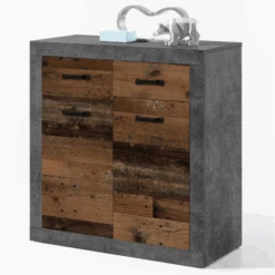 Commode Taro 2 Deuren En 2 Lades - Beton/oud Hout