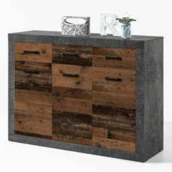 Commode Taro 3 Deuren En 3 Lades - Beton/oud Hout