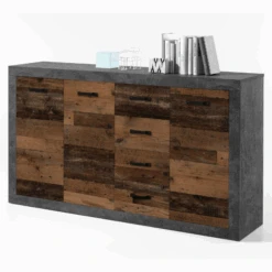 Commode Taro 3 Deuren En 4 Lades - Beton/oud Hout