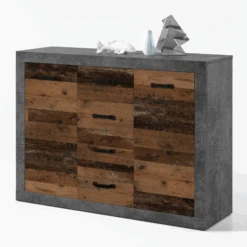 Commode Taro 2 Deuren En 4 Lades - Beton/oud Hout