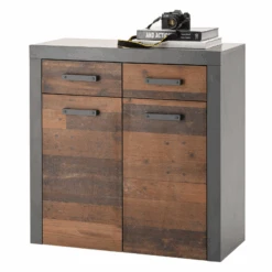 Commode Tarma 2 Deuren 2 Lades - Antraciet/oud Hout