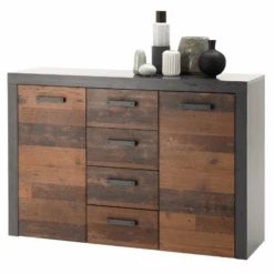 Commode Tarma 2 Deuren 4 Lades - Antraciet/oud Hout