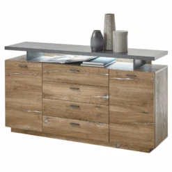 Dressoir King Met 2 Deuren & 4 Lades - Eik/grijs