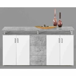 Dressoir Stelvio Met 4 Deuren & 3 Lades - Wit/betonlook