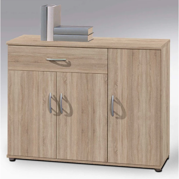 Commode Viviane 90cm Met 3 Deuren & 1 Lade - Eik 1 Commode Viviane 90cm Met 3 Deuren & 1 Lade - Eik