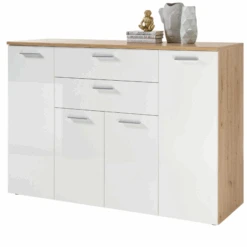 Commode Lobi 4 Deuren 2 Lades - Glanzend Wit/hout