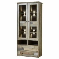 Vitrinekast Clem 83cm 2 Deuren & 4 Lades - Driftwood