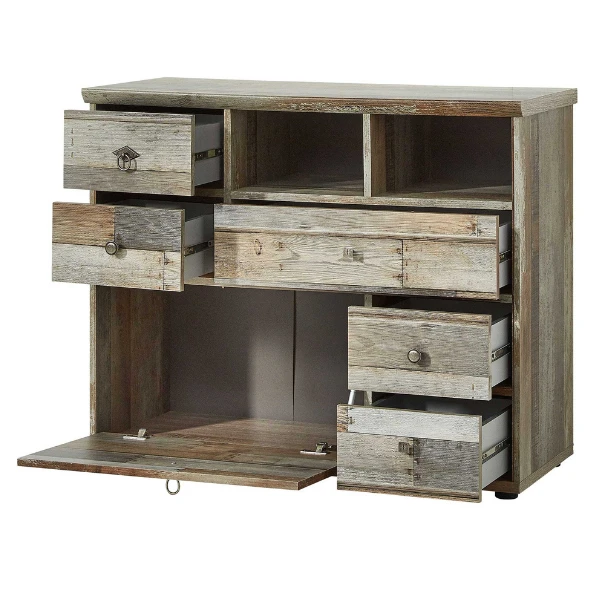 Commode Clem 99cm 1 Deur & 5 Lades - Driftwood 4 Commode Clem 99cm 1 Deur & 5 Lades - Driftwood - Afbeelding 4
