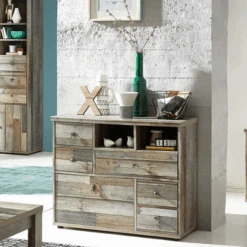 Commode Clem 99cm 1 Deur & 5 Lades - Driftwood