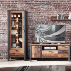 Vitrinekast Carthago 69cm 1 Deur & 1 Lade - Oud Hout/antraciet -Emob Ontwerp zonder titel 2022 08 05T134515.884 020b