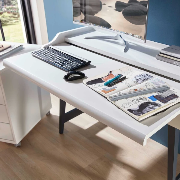 Bureau Inovo Uitschuifbaar Met 2 Lades - Wit/zwart 5 Bureau Inovo Uitschuifbaar Met 2 Lades - Wit/zwart - Afbeelding 5