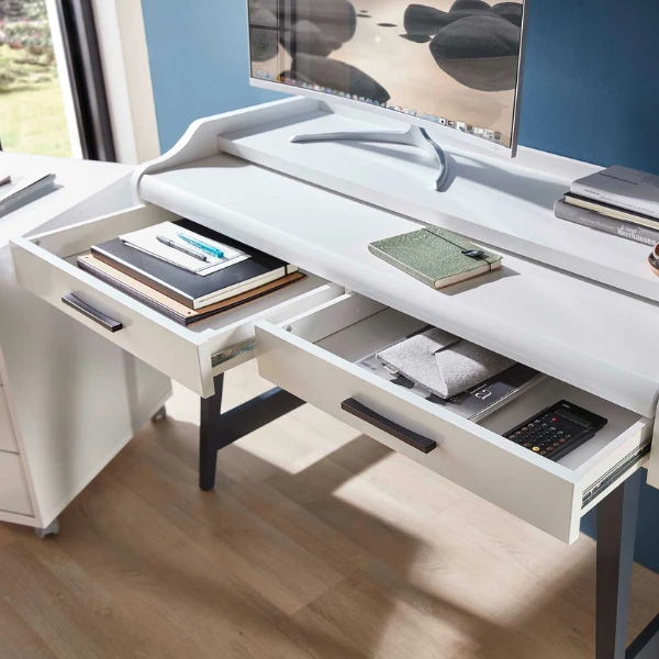 Bureau Inovo Uitschuifbaar Met 2 Lades - Wit/zwart 3 Bureau Inovo Uitschuifbaar Met 2 Lades - Wit/zwart - Afbeelding 3