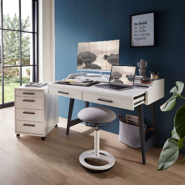 Bureau Inovo Uitschuifbaar Met 2 Lades - Wit/zwart 2 Bureau Inovo Uitschuifbaar Met 2 Lades - Wit/zwart - Afbeelding 2