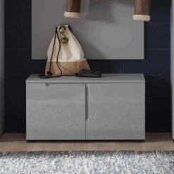 Schoenenkast Seta Met Opbergruimte - Hoogglans Grijs