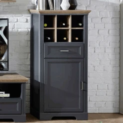Wijnkast Samine 66cm Voor 6 Flessen 1 Deur & 1 Lade - Grafiet/eik