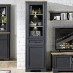 Vitrinekast Samine | 66 X 42 X 204 Cm | Grafietgrijs Design