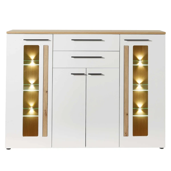 Buffetkast Lorna 4 Deuren & 2 Lades - Wit/eik 4 Buffetkast Lorna 4 Deuren & 2 Lades - Wit/eik - Afbeelding 4