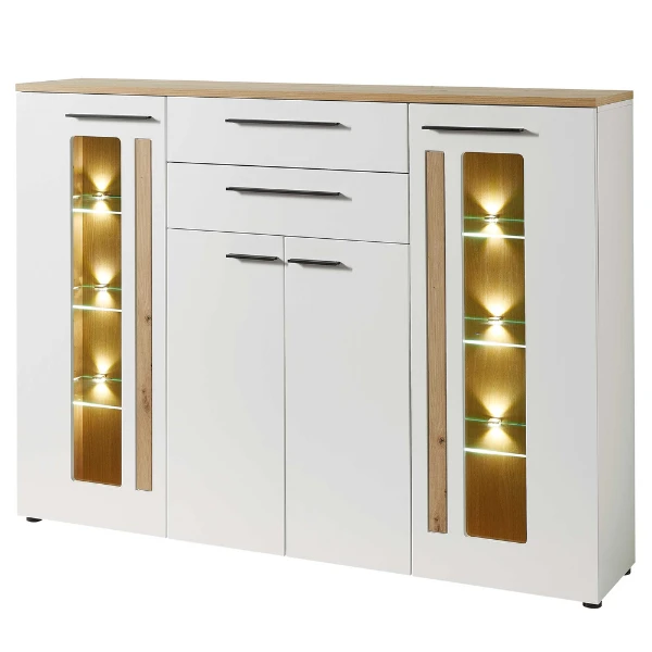 Buffetkast Lorna 4 Deuren & 2 Lades - Wit/eik 5 Buffetkast Lorna 4 Deuren & 2 Lades - Wit/eik - Afbeelding 5