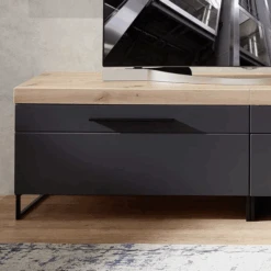 Bijzetkastje Lorna Met Opklapdeur - Antraciet/eik