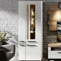 Vitrinekast Lorna 76cm 4 Deuren Met Verlichting - Wit/eik