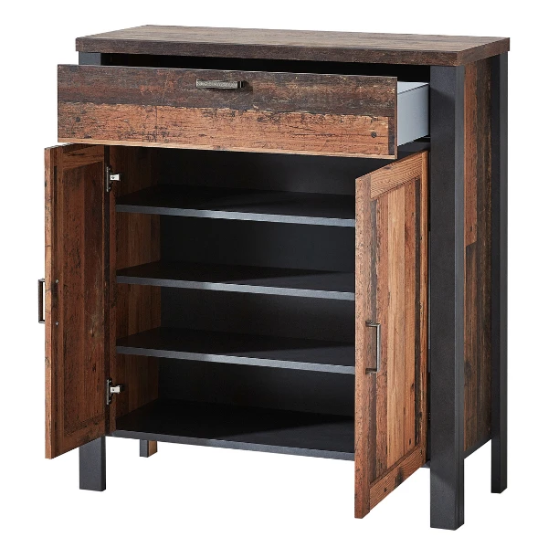 Commode Carthago 94cm Met 2 Deuren & 1 Lade - Oude Eik/antraciet 3 Commode Carthago 94cm Met 2 Deuren & 1 Lade - Oude Eik/antraciet - Afbeelding 3