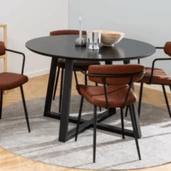 Eettafel Malika Ø120 Cm - Zwartgelakt Eikenfineer