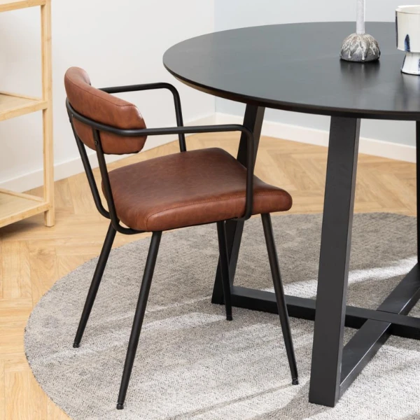 Eettafel Malika Ø120 Cm - Zwartgelakt Eikenfineer 4 Eettafel Malika Ø120 Cm - Zwartgelakt Eikenfineer - Afbeelding 4