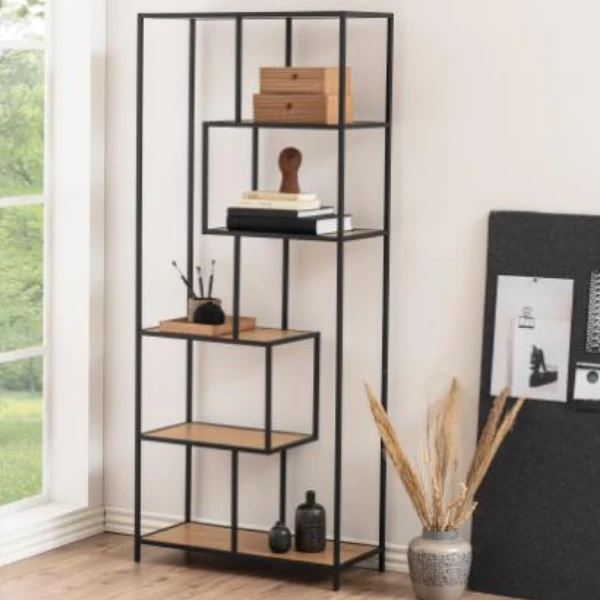 Rek Seaford Met 4 Zwevende Legplanken - Wilde Eik/ Zwart 1 Rek Seaford Met 4 Zwevende Legplanken - Wilde Eik/ Zwart