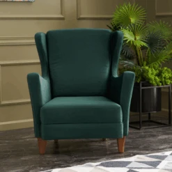 Stijlvolle En Comfortabele Vleugelstoel | Modern Ontwerp | Beukenhouten Frame | Groen