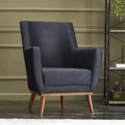 Stijlvolle En Comfortabele Wing Chair | Antraciet Fluweel | Beukenhouten Poten