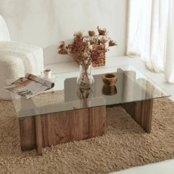 Salontafel Gladys-walnoot/glas