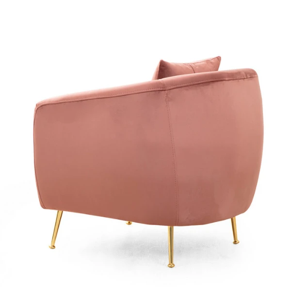 Stijlvolle Wing Chair - Beukenhouten Frame, Roze Polyester Stof, Gouden Metalen Poten 5 Stijlvolle Wing Chair - Beukenhouten Frame, Roze Polyester Stof, Gouden Metalen Poten - Afbeelding 5