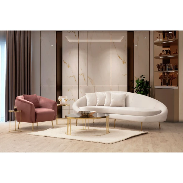 Stijlvolle Wing Chair - Beukenhouten Frame, Roze Polyester Stof, Gouden Metalen Poten 2 Stijlvolle Wing Chair - Beukenhouten Frame, Roze Polyester Stof, Gouden Metalen Poten - Afbeelding 2