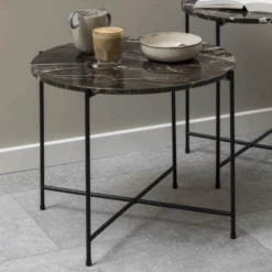 Bijzettafel Avila Ø52 Cm - Bruin Marmer/zwart