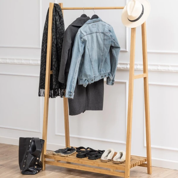 Kledingrek Bay 105cm Met Legplank - Bamboe 1 Kledingrek Bay 105cm Met Legplank - Bamboe