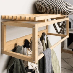 Wandkapstok Bay 80cm Met Roede En Hoedenplank - Bamboe