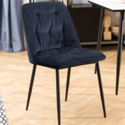 Eetkamerstoel Lynn Velours En Metaal - Donkerblauw