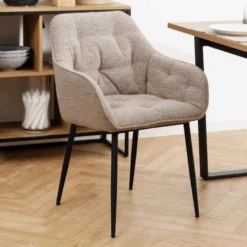 Eetkamerstoel Bridget Stof En Metaal - Beige/zwart