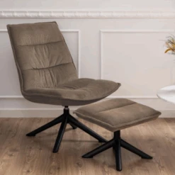 Draaifauteuil Blitz Met Voetenbankje Ribfluweel - Beige/zwart