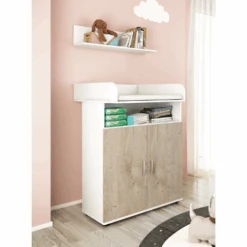 Commode Halula Met Luierplank En Wandplank-eik/wit -Emob Ontwerp zonder titel 2023 08 28T094000.716 f9cd