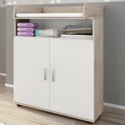 Commode Halula Met Luierplank En Wandplank-wit/eik -Emob Ontwerp zonder titel 2023 08 31T083419.490 ffb5